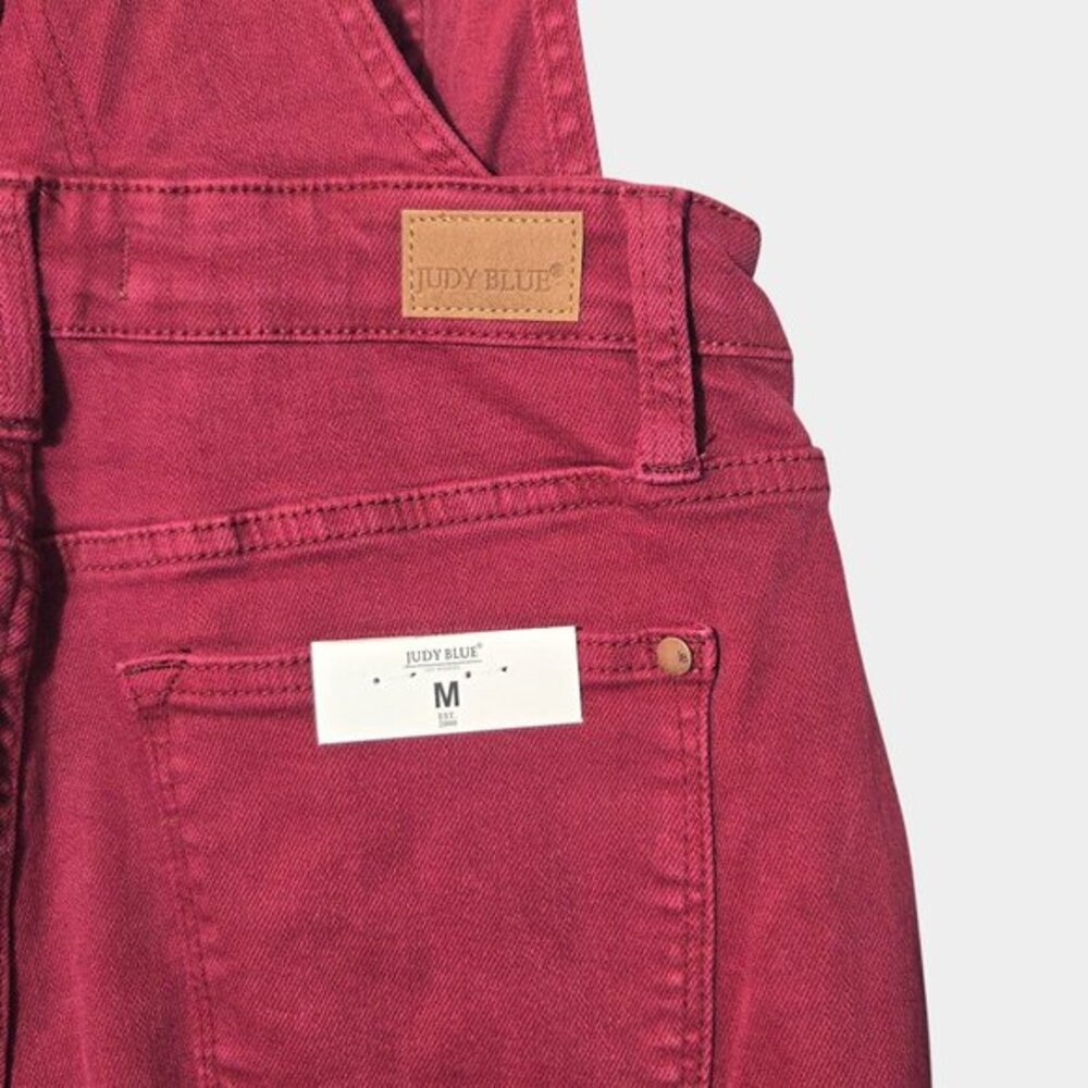 Judy Blue Garment Dyed Boyfriend Double Cuff Overalls M Maroon Streetwear NWT - Picture 7 of 15